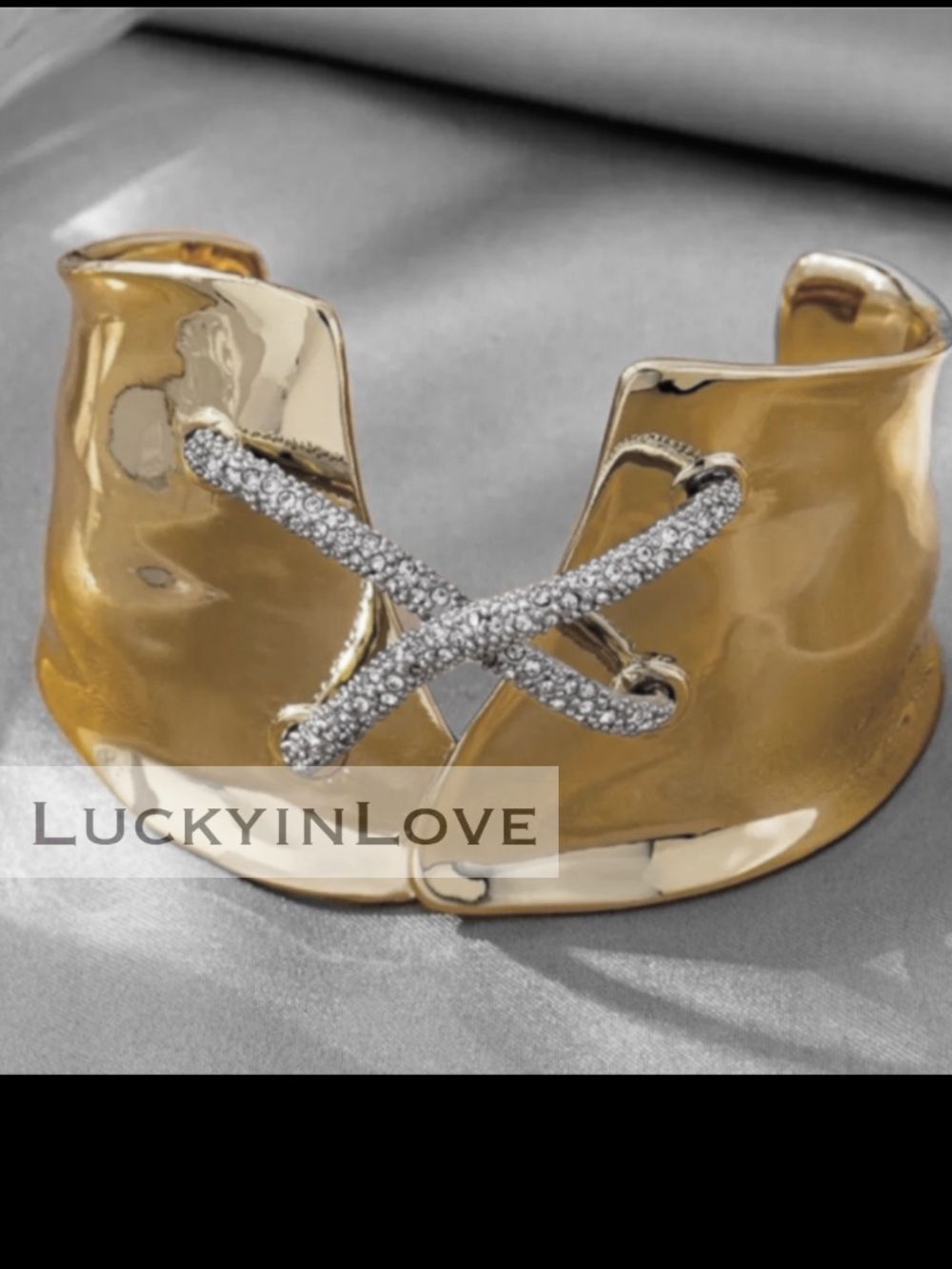 ALEXIS BITTAR• Solanales Gold Silver Crystal Lace Up Corset Cuff Bracelet XS-S